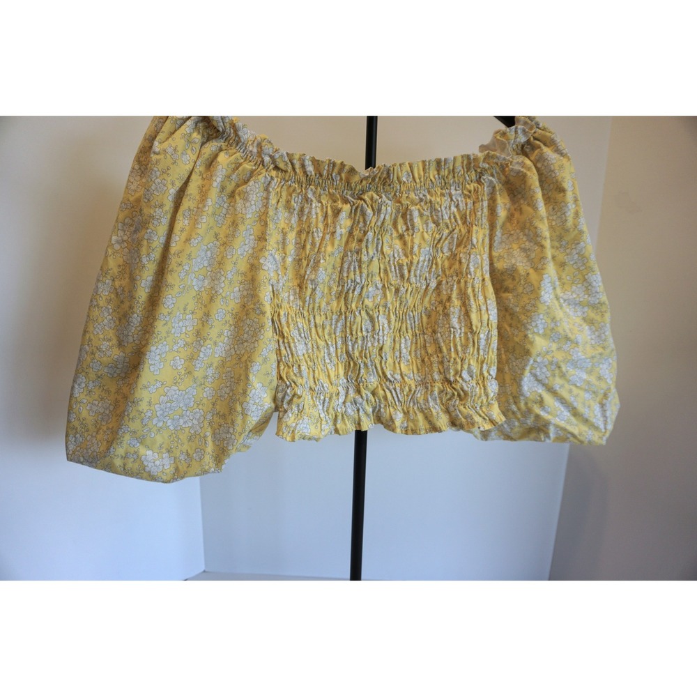 Freshman‎ 1996 Yellow Floral Smocked Puff Sleeve Crop Top 1W105529BE Medium